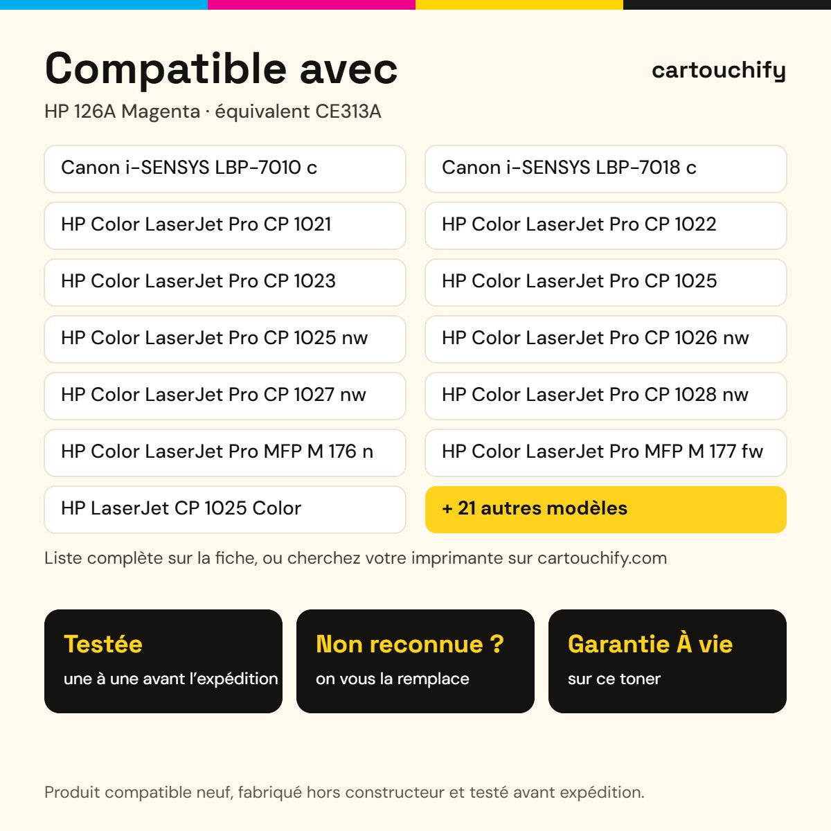 Imprimantes compatibles avec HP 126A Toner Magenta compatible équivalent à CE313A, CRG729 · Switch