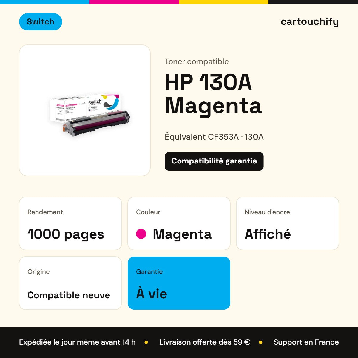 HP 130A Toner Magenta compatible équivalent à CF353A · Switch : caractéristiques