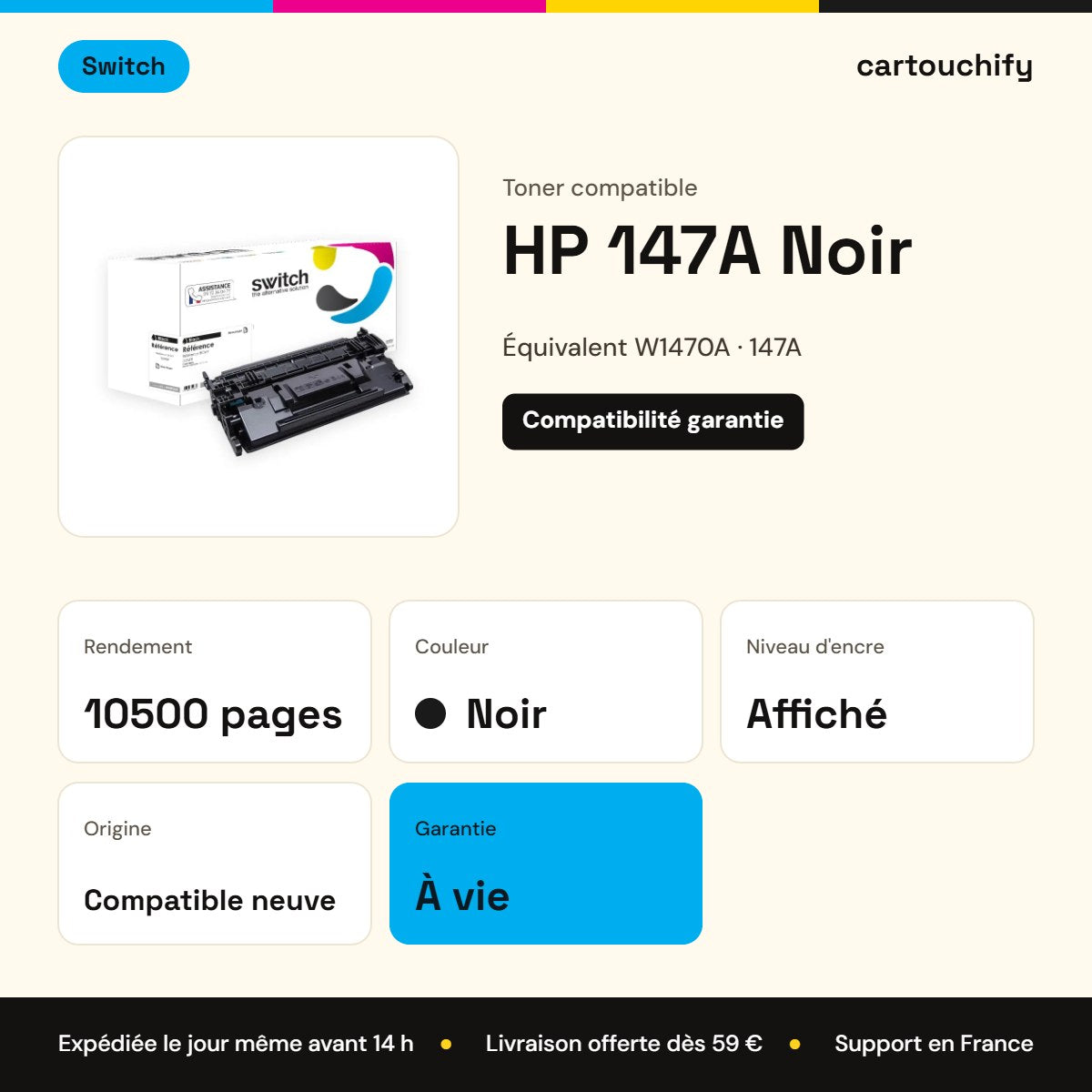 HP 147A Toner Noir compatible équivalent à W1470A · Switch : caractéristiques