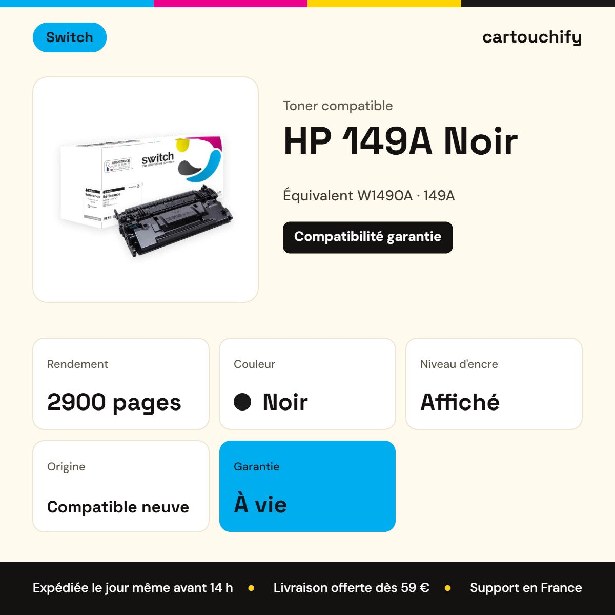 HP 149A Noir Switch : rendement 2900 pages, garantie à vie