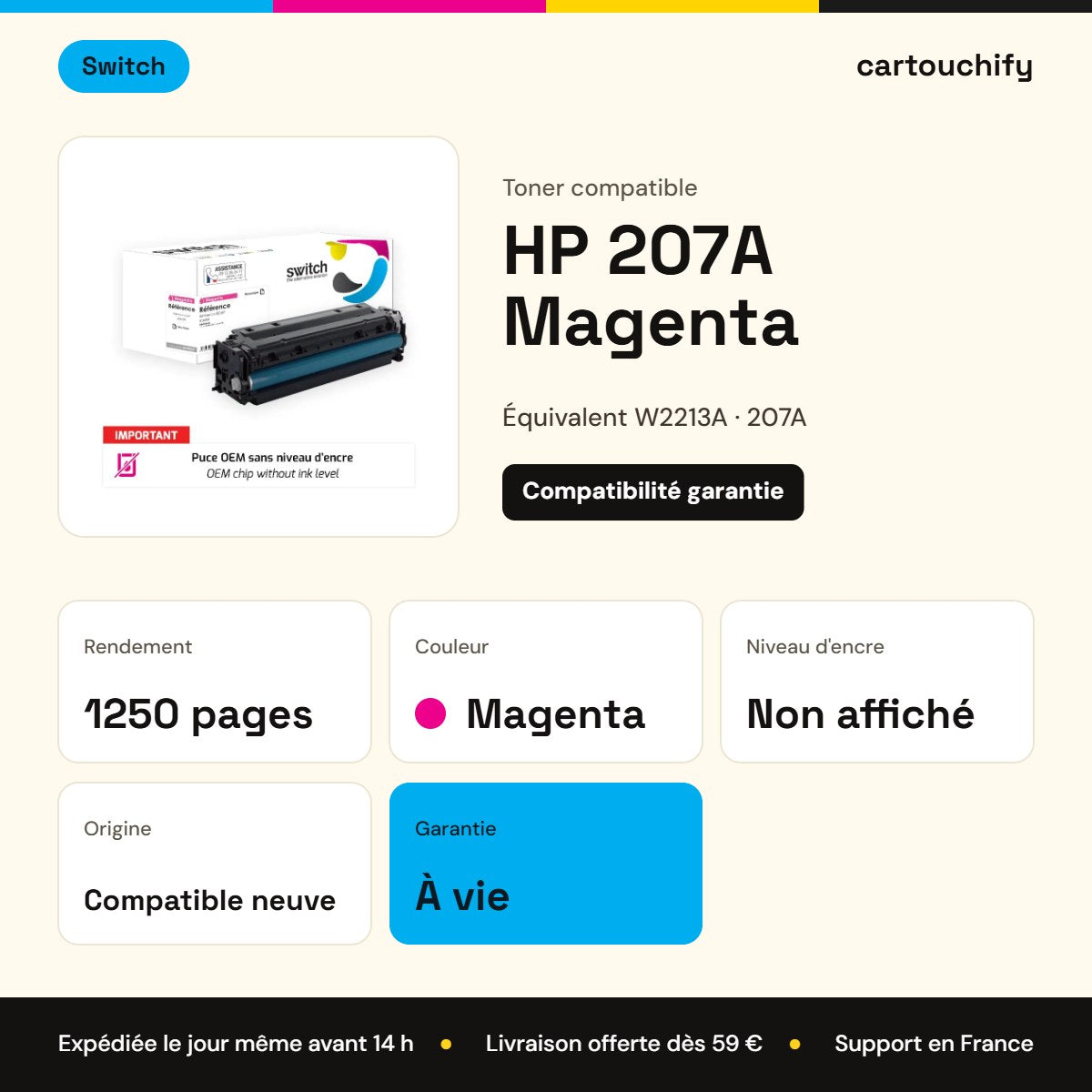 HP 207A Toner Magenta compatible puce OEM équivalent à W2213A · Switch : caractéristiques