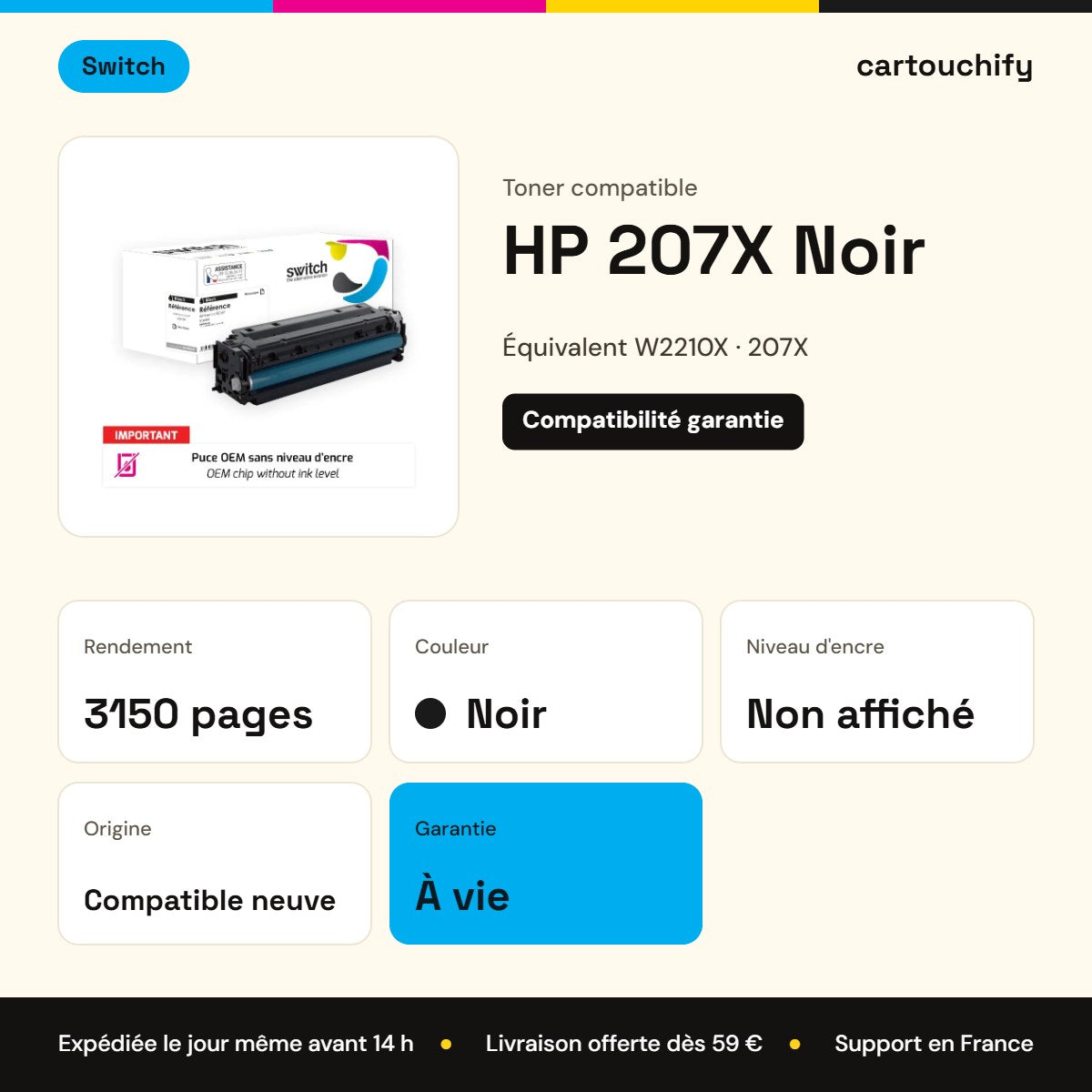 HP 207X Toner Noir compatible puce OEM équivalent à W2210X · Switch : caractéristiques