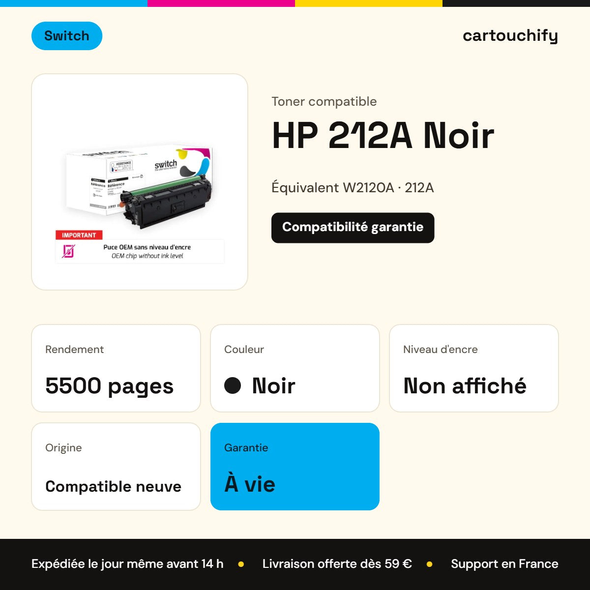 HP 212A Toner Noir compatible puce OEM équivalent à W2120A · Switch : caractéristiques