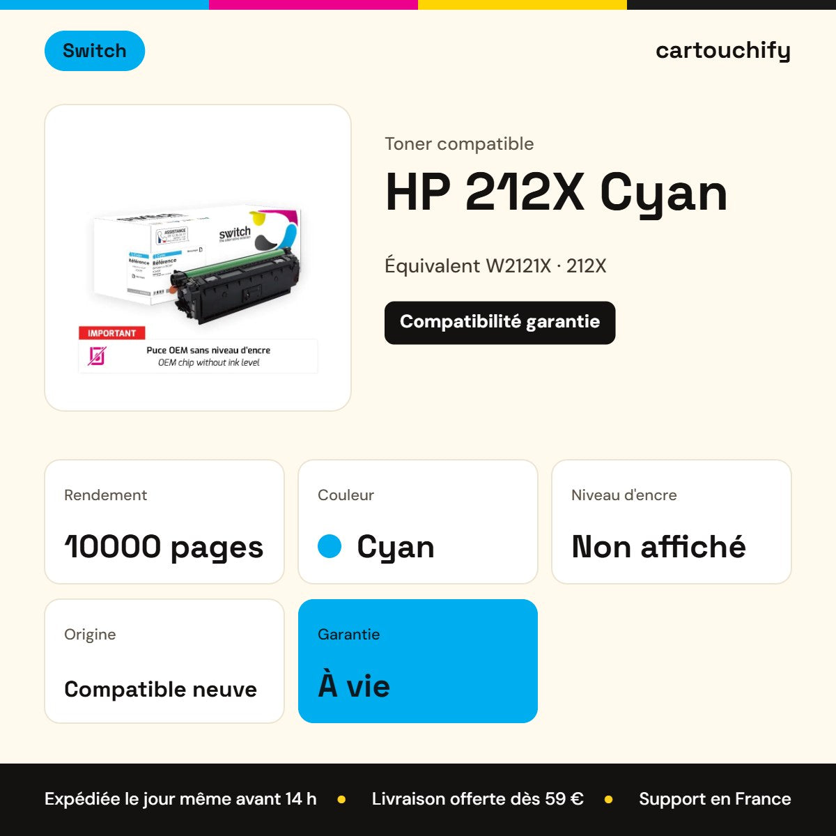HP 212X Toner Cyan compatible puce OEM équivalent à W2121X · Switch : caractéristiques