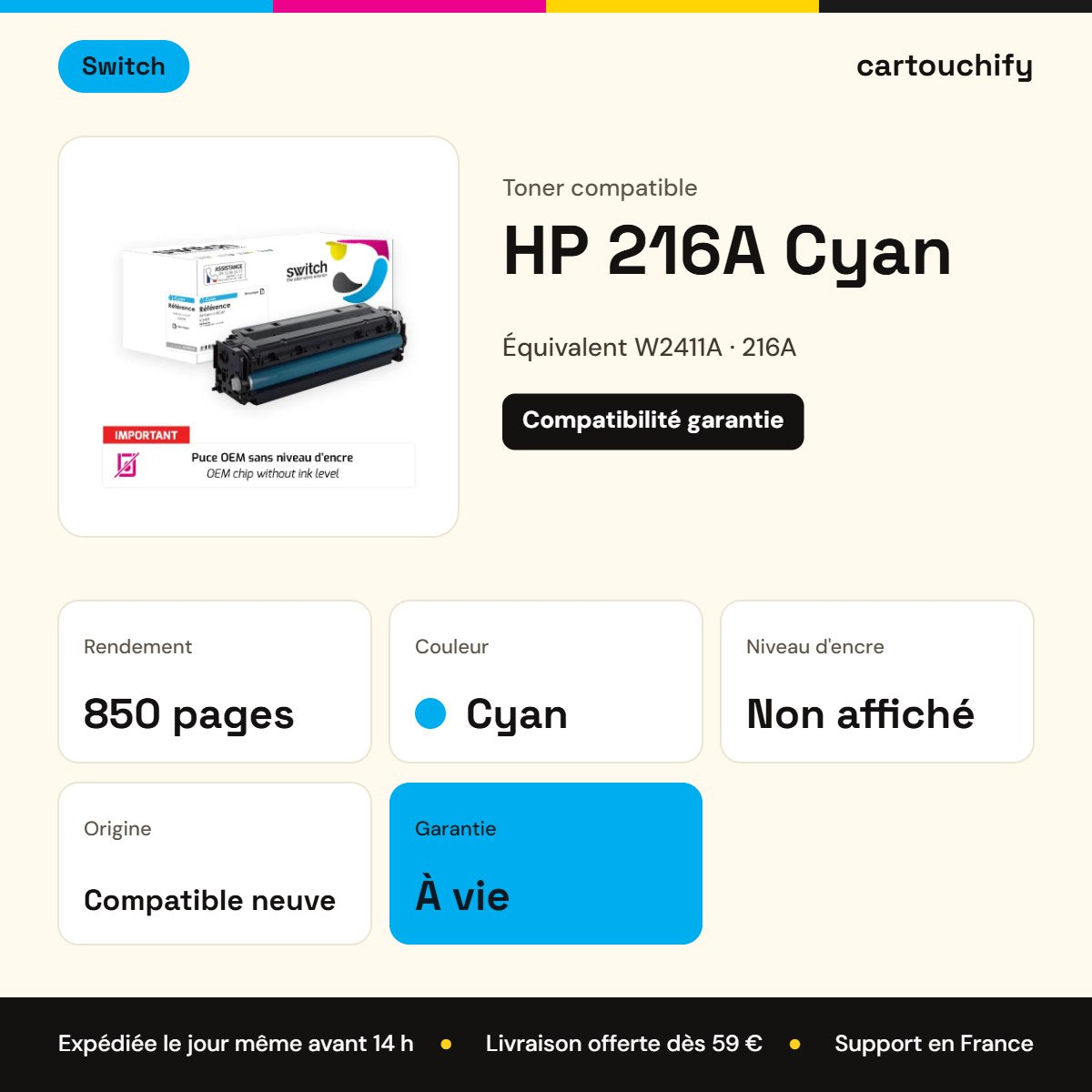 HP 216A Toner Cyan compatible puce OEM équivalent à W2411A · Switch : caractéristiques