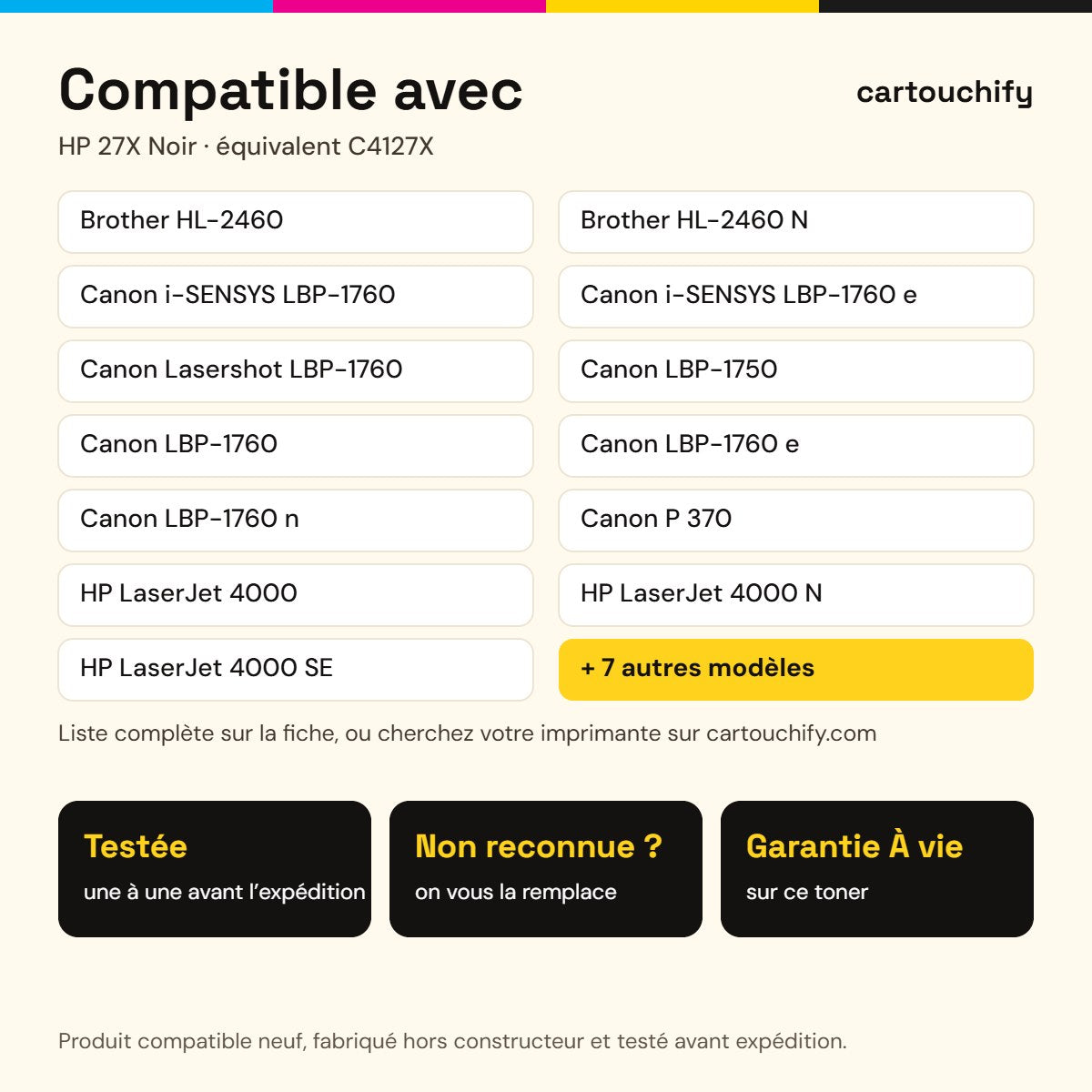 Imprimantes compatibles avec HP 27X Toner Noir compatible équivalent à C4127X, EP52 · Switch