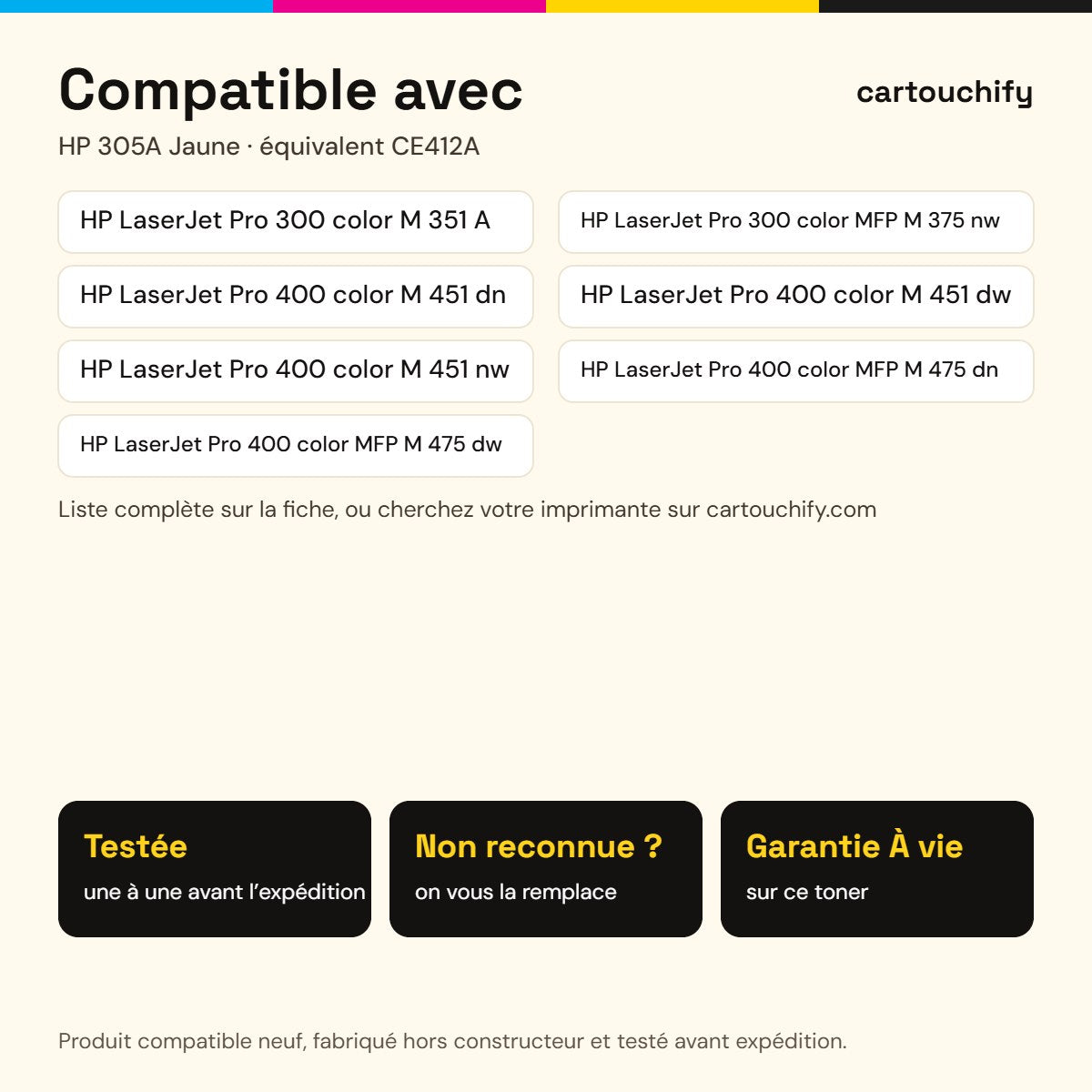 Imprimantes compatibles avec HP 305A Toner Jaune compatible équivalent à CE412A · Switch