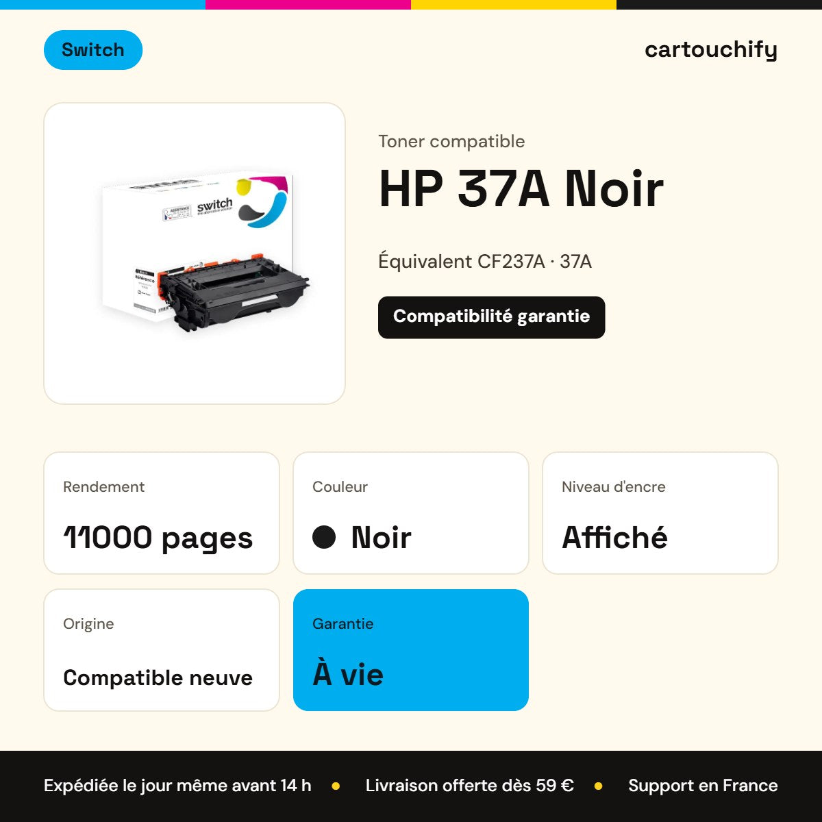 HP 37A Toner Noir compatible équivalent à CF237A · Switch : caractéristiques