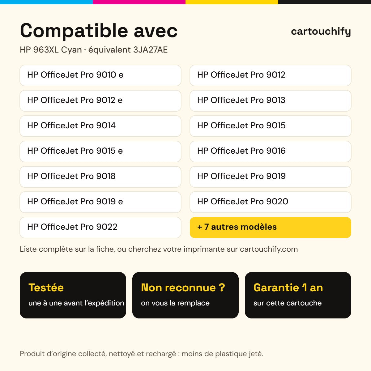 Imprimantes compatibles avec HP 963XL Cartouche Cyan remanufacturé équivalent à 3JA27AE