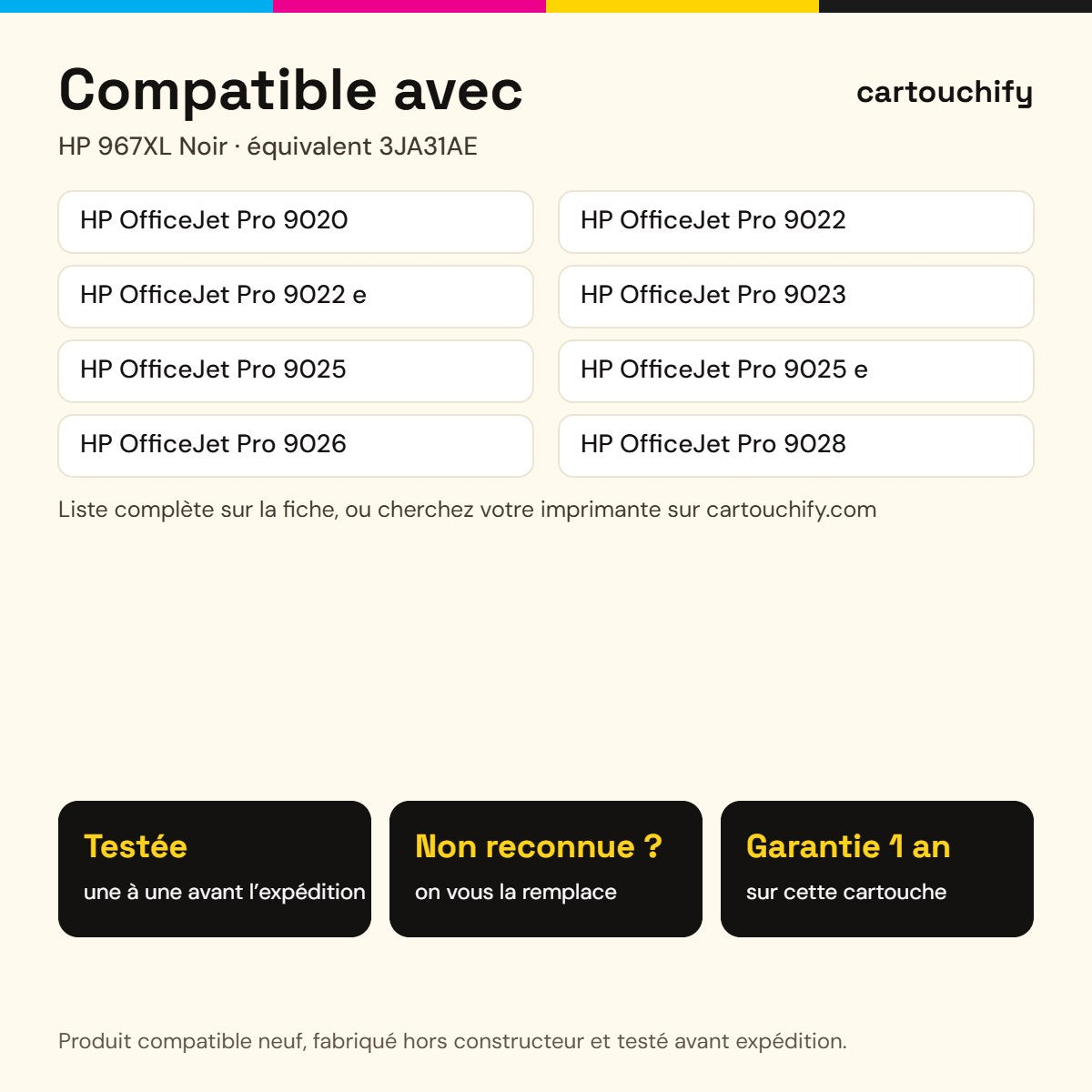 Imprimantes compatibles avec HP 967XL Cartouche Noir compatible équivalent à 3JA31AE