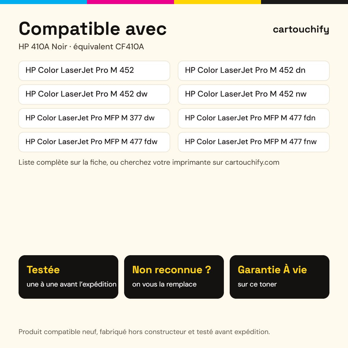 Imprimantes compatibles avec HP 410A Toner Noir compatible équivalent à CF410A · Switch