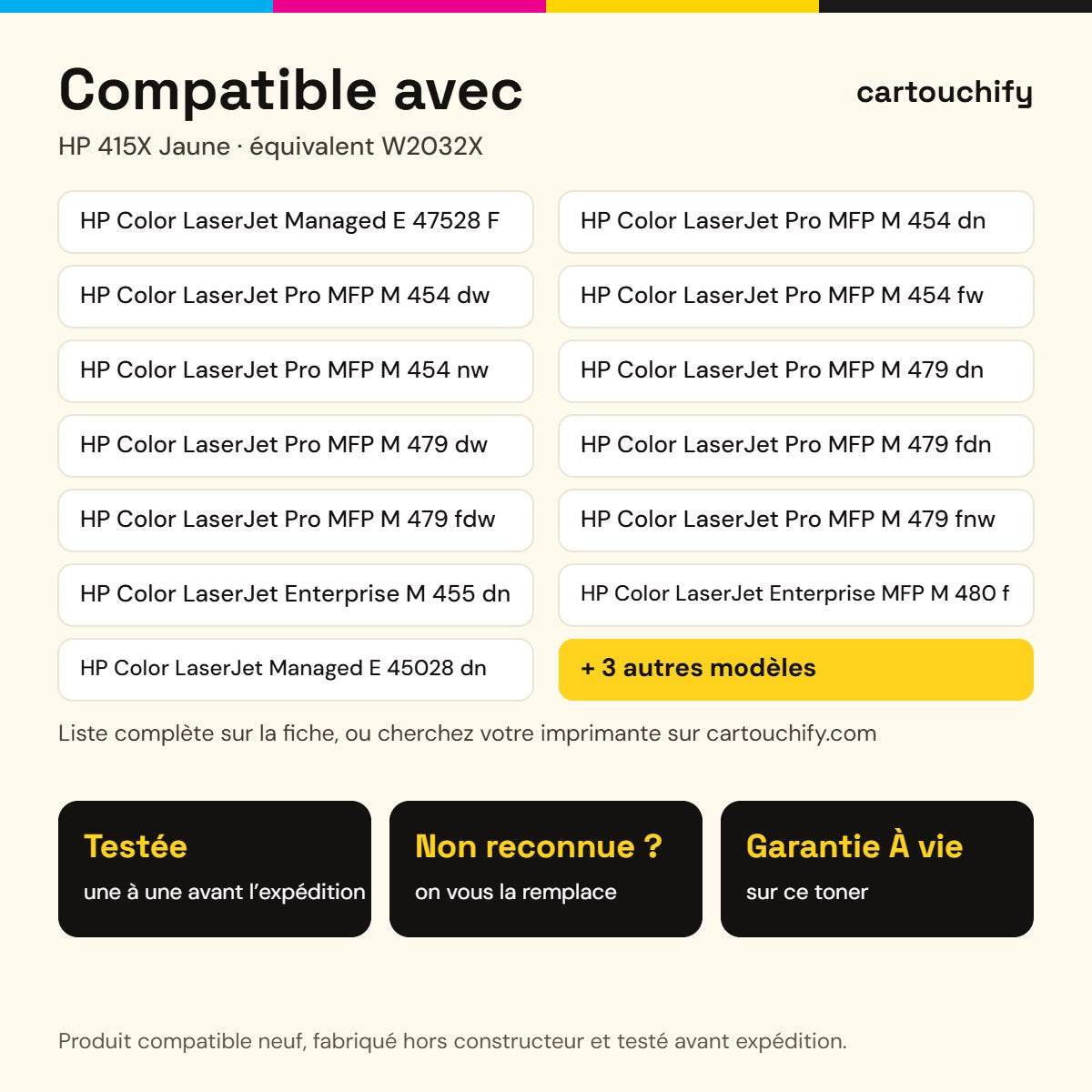Imprimantes compatibles avec HP 415X Toner Jaune compatible équivalent à W2032X · Switch