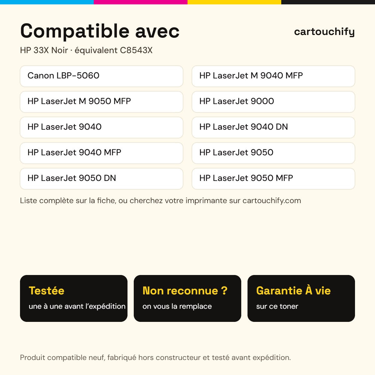 Imprimantes compatibles avec HP 33X Toner Noir compatible équivalent à C8543X, 43X · Switch