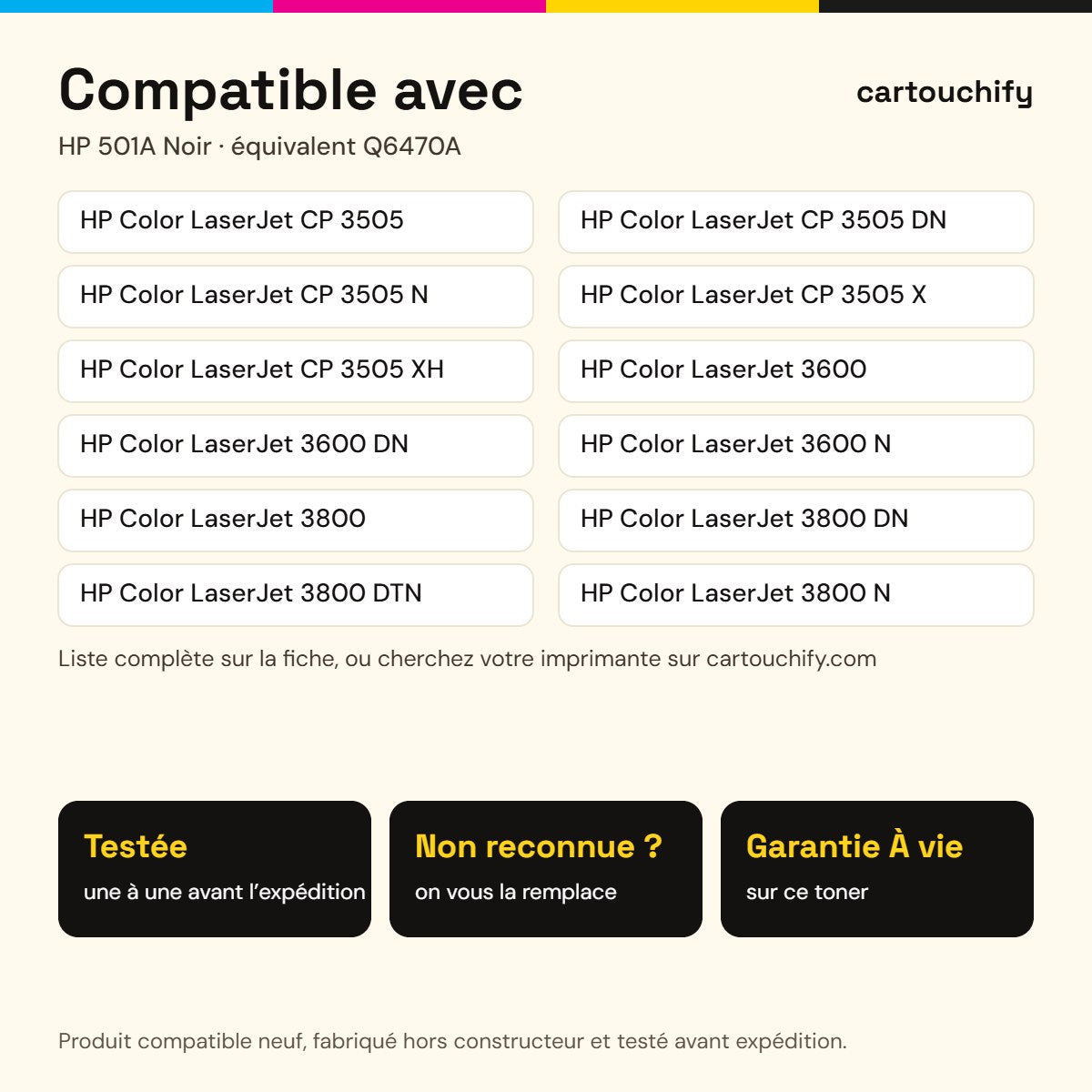 Imprimantes compatibles avec HP 501A Toner Noir compatible équivalent à Q6470A, 311 · Switch