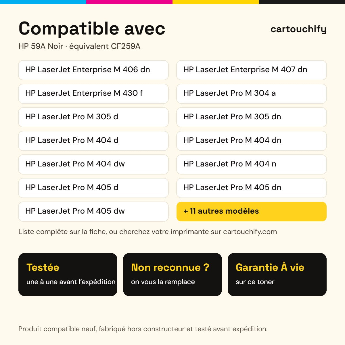 Imprimantes compatibles avec le toner HP 59A Noir