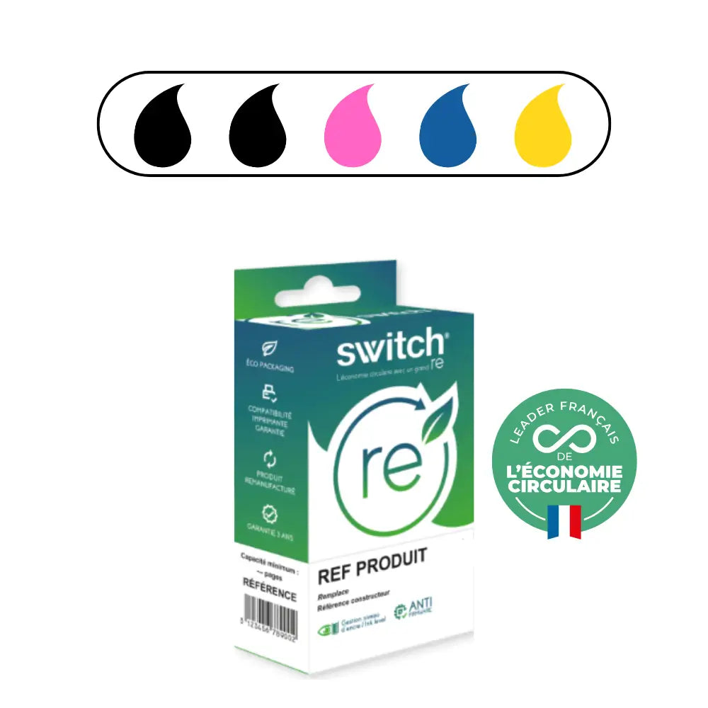 HP 62XL, Cartouche Pack 2 Noir 1 CMY remanufacturé - Jet d’encre Switch RE