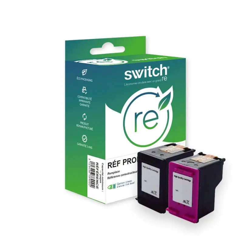 HP 62XL, Cartouche Pack 2 noir remanufacturé - Switch RE