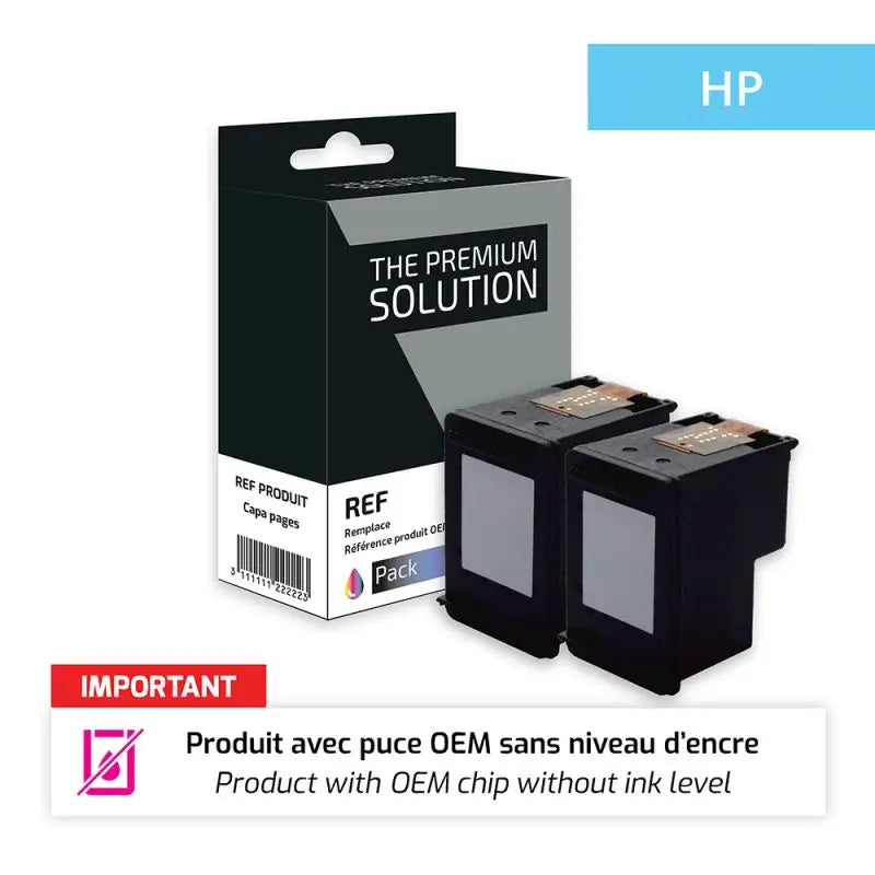 hp 62XL, Cartouche Pack 2 Noirs compatible - Jet d’encre remanufacturé The Premium Solution