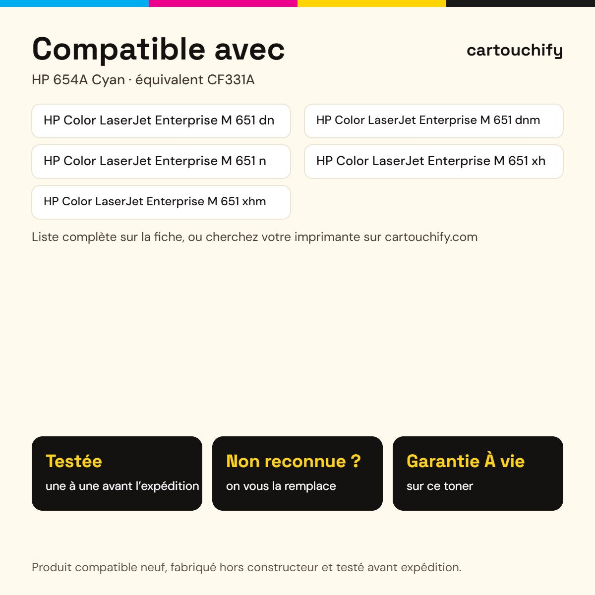 Imprimantes compatibles avec HP 654A Toner Cyan compatible équivalent à CF331A · Switch