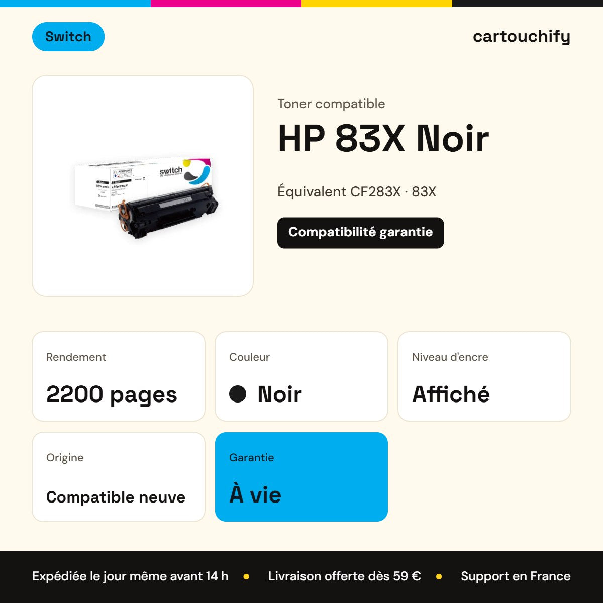 HP 83X Toner Noir compatible équivalent à CF283X, CRG737 · Switch : caractéristiques