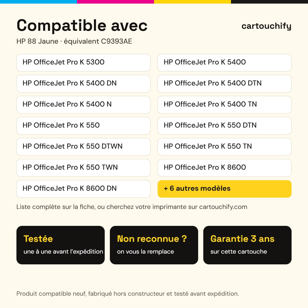 Imprimantes compatibles avec HP 88 Cartouche Jaune compatible équivalent à C9393AE · Switch