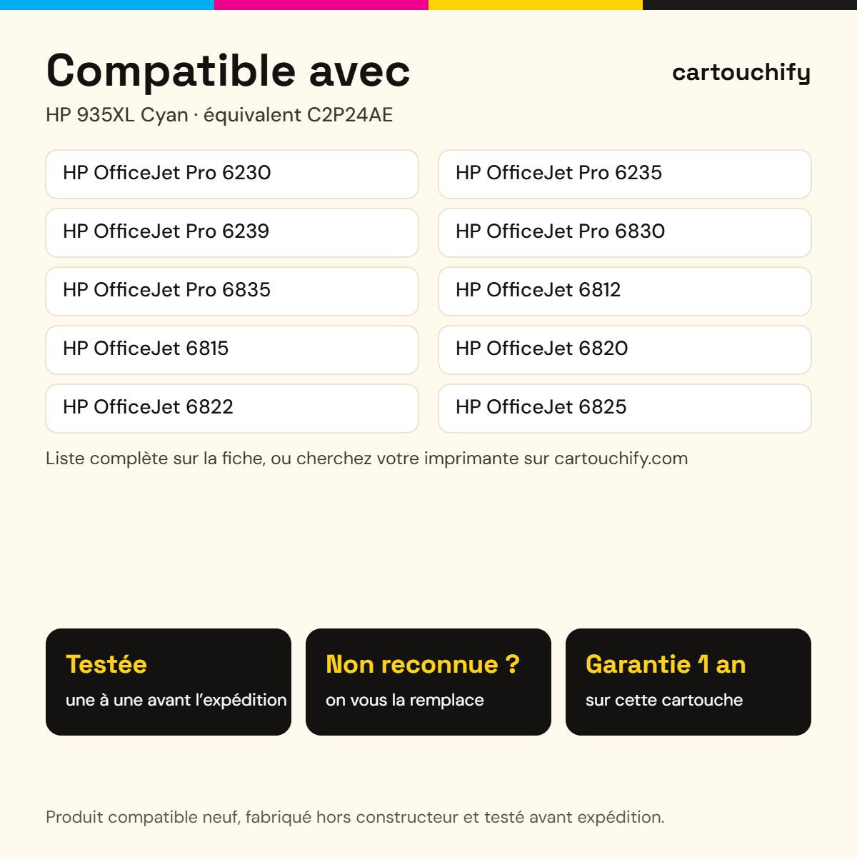 Imprimantes compatibles avec HP 935XL Cartouche Cyan compatible équivalent à C2P24AE