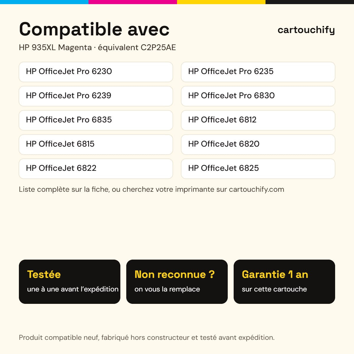 Imprimantes compatibles avec HP 935XL Cartouche Magenta compatible équivalent à C2P25AE