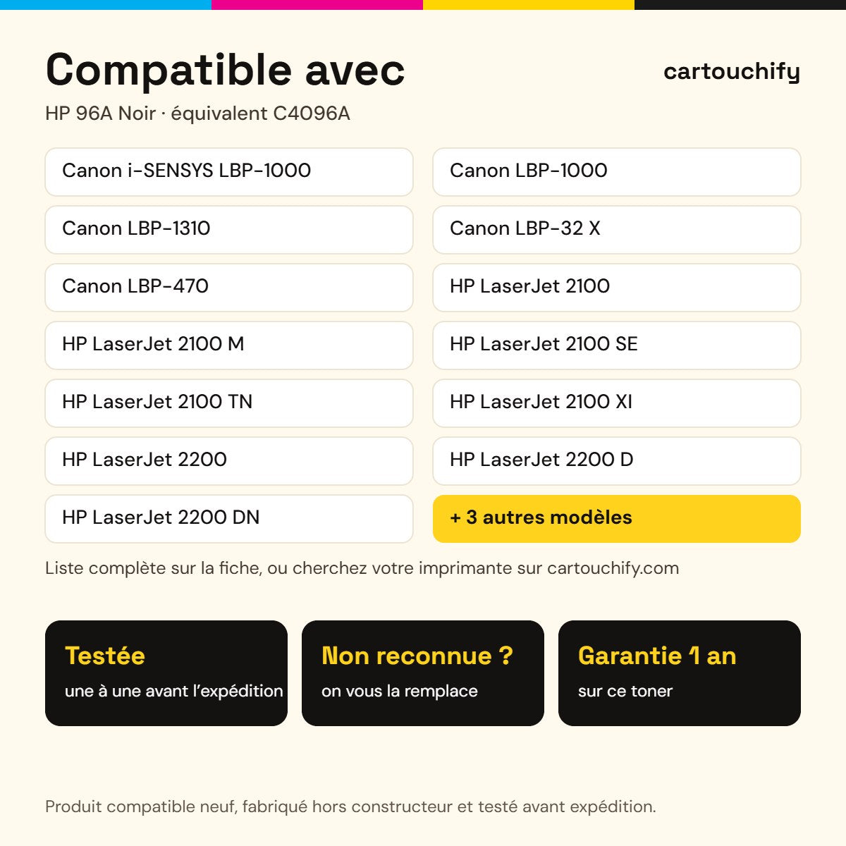 Imprimantes compatibles avec HP 96A Toner Noir compatible équivalent à C4096A, EP32