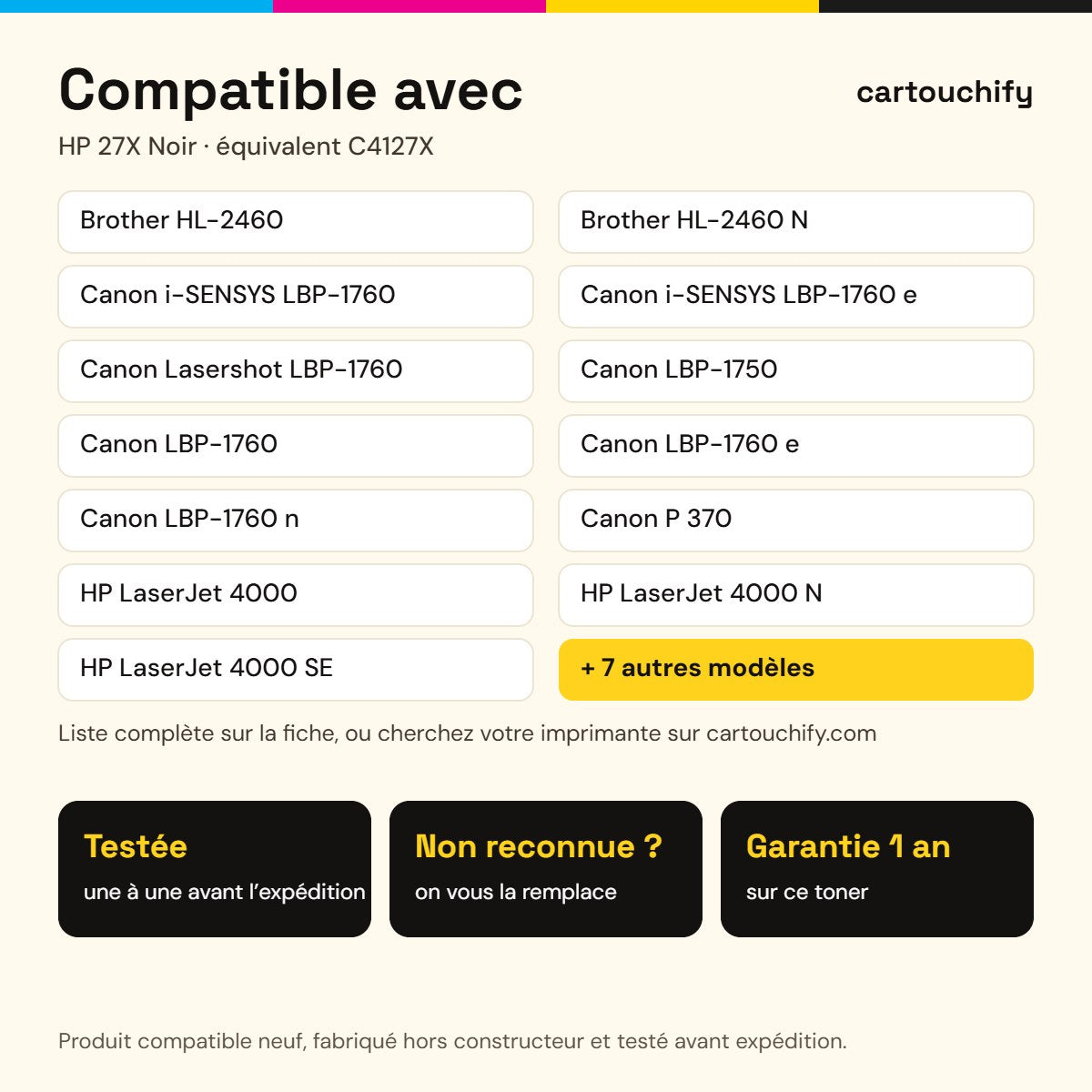 Imprimantes compatibles avec HP 27X Toner Noir compatible équivalent à C4127X, EP52