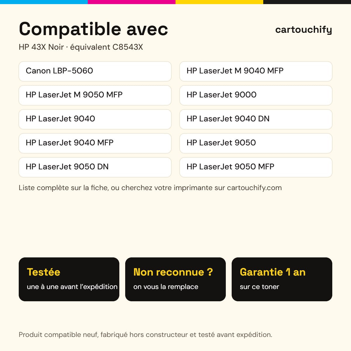 Imprimantes compatibles avec HP 43X Toner Noir compatible équivalent à C8543X