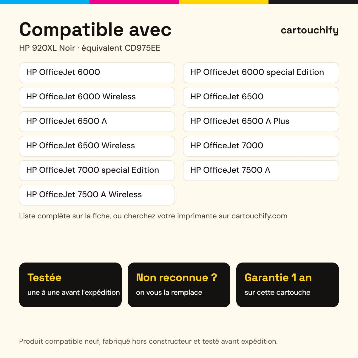 Imprimantes compatibles avec HP 920XL Cartouche Noir compatible équivalent à CD975EE