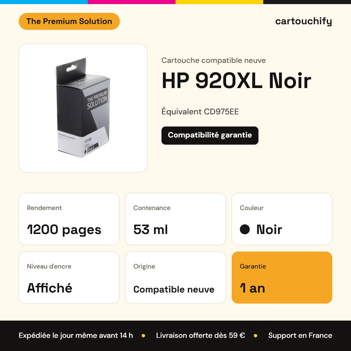 HP 920XL Cartouche Noir compatible équivalent à CD975EE : caractéristiques