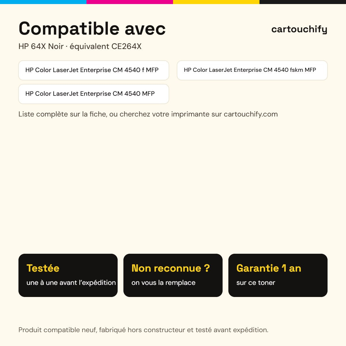 Imprimantes compatibles avec HP 64X Toner Noir compatible équivalent à CE264X, 646X