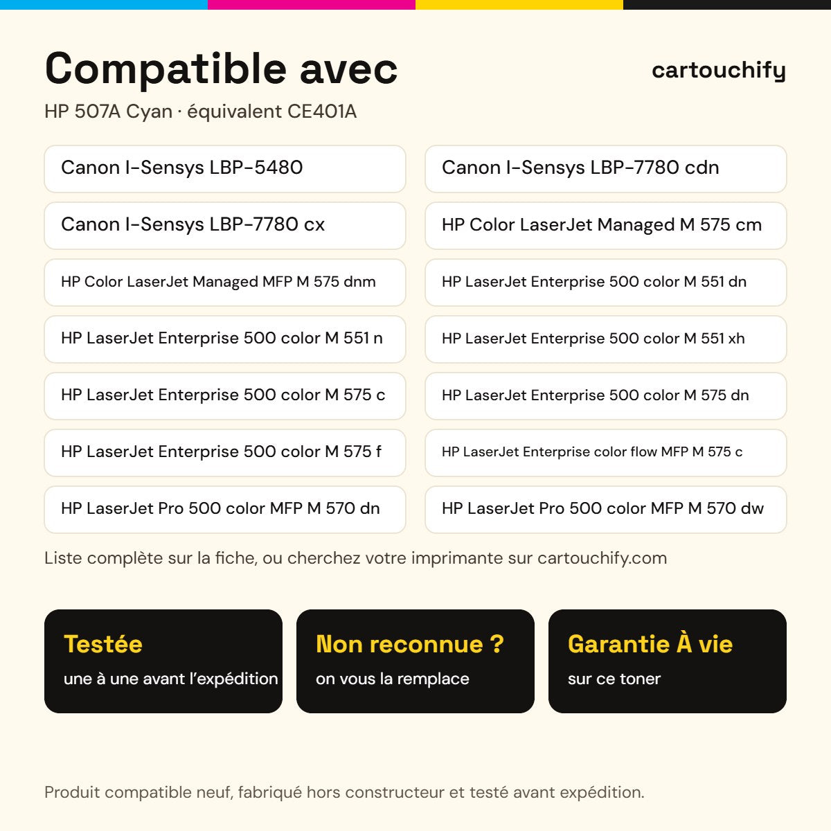 Imprimantes compatibles avec HP 507A Toner Cyan compatible équivalent à CE401A · Switch