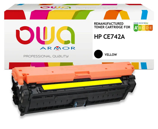 HP CE742A - Cartouche laser compatible - Jaune - Toner remanufacturé OWA
