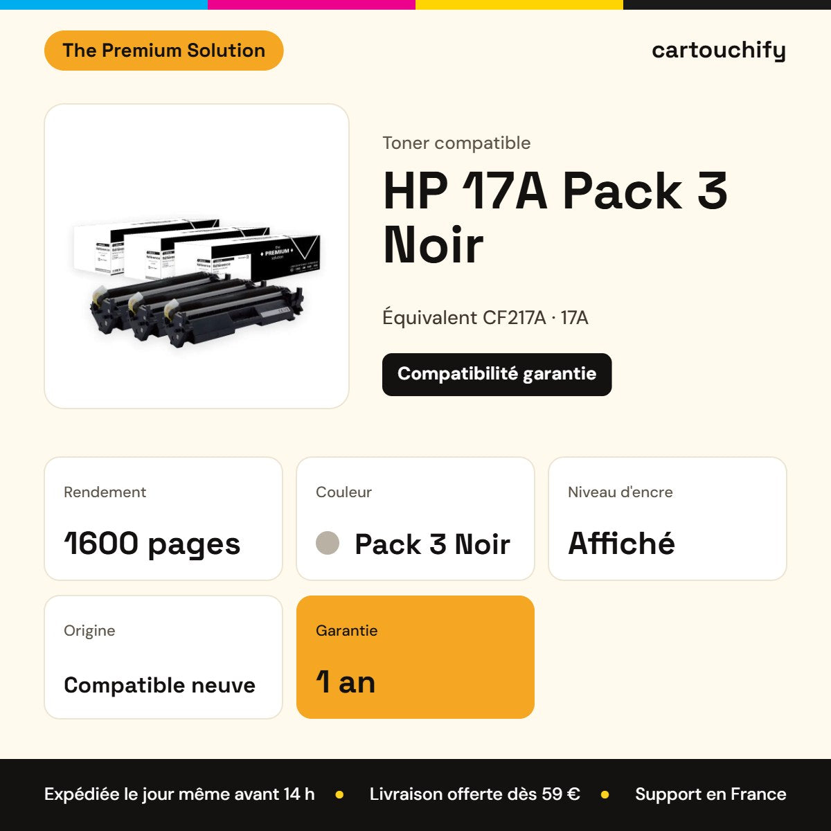 HP 17A Toner Pack 3 Noir compatible équivalent à CF217A : caractéristiques