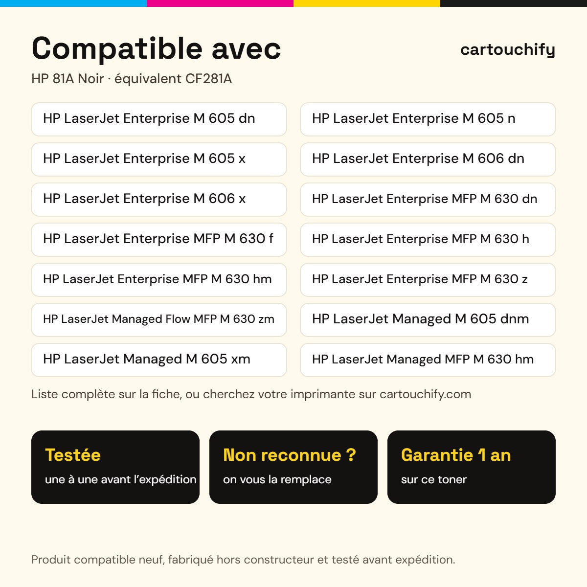 Imprimantes compatibles avec HP 81A Toner Noir compatible équivalent à CF281A