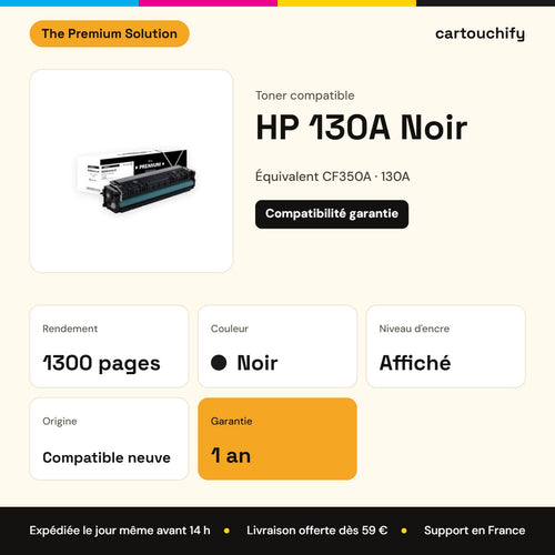 HP 130A Noir The Premium Solution : rendement 1300 pages, garantie 1 an