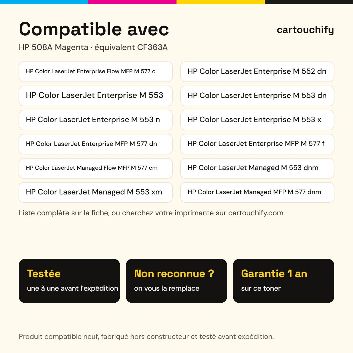 Imprimantes compatibles avec HP 508A Toner Magenta compatible équivalent à CF363A