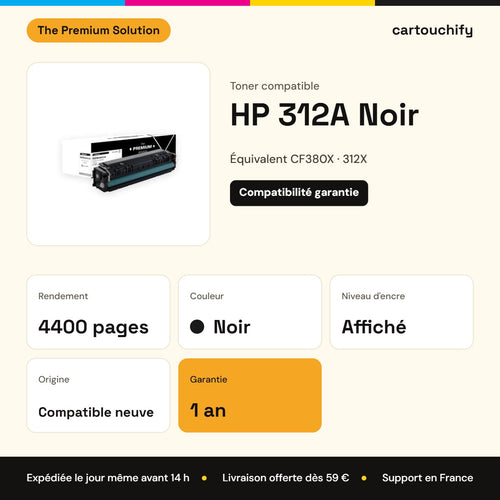 HP 312A Noir The Premium Solution : rendement 4400 pages, garantie 1 an