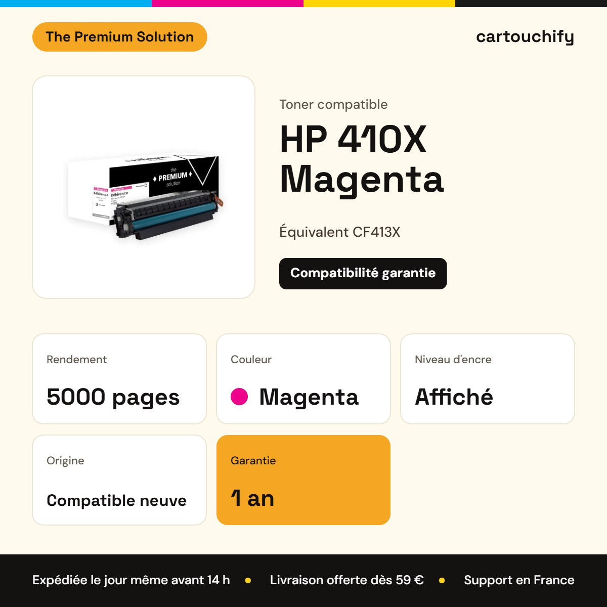HP 410X Toner Magenta compatible équivalent à CF413X : caractéristiques