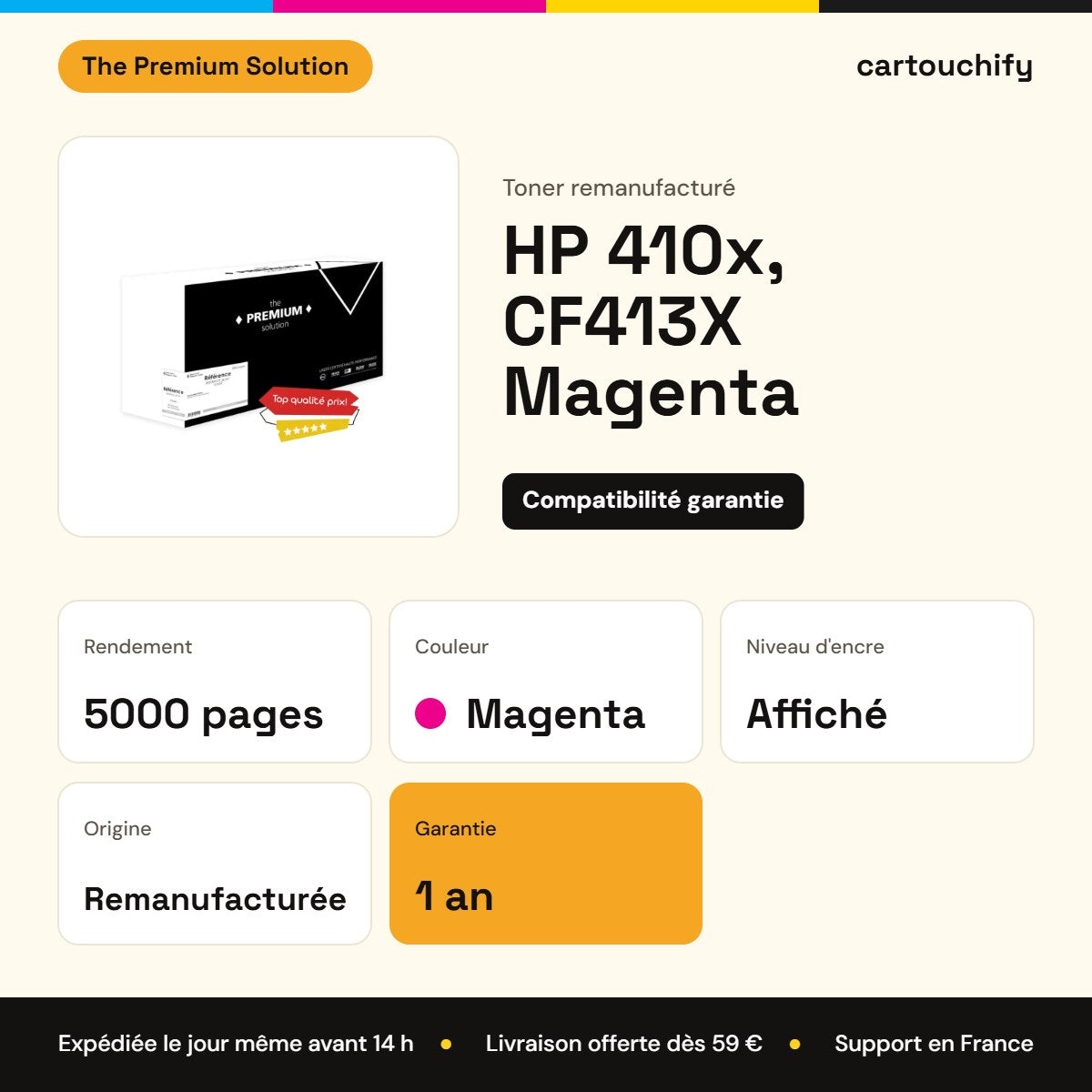 HP 410x, CF413X Toner Magenta remanufacturé : caractéristiques