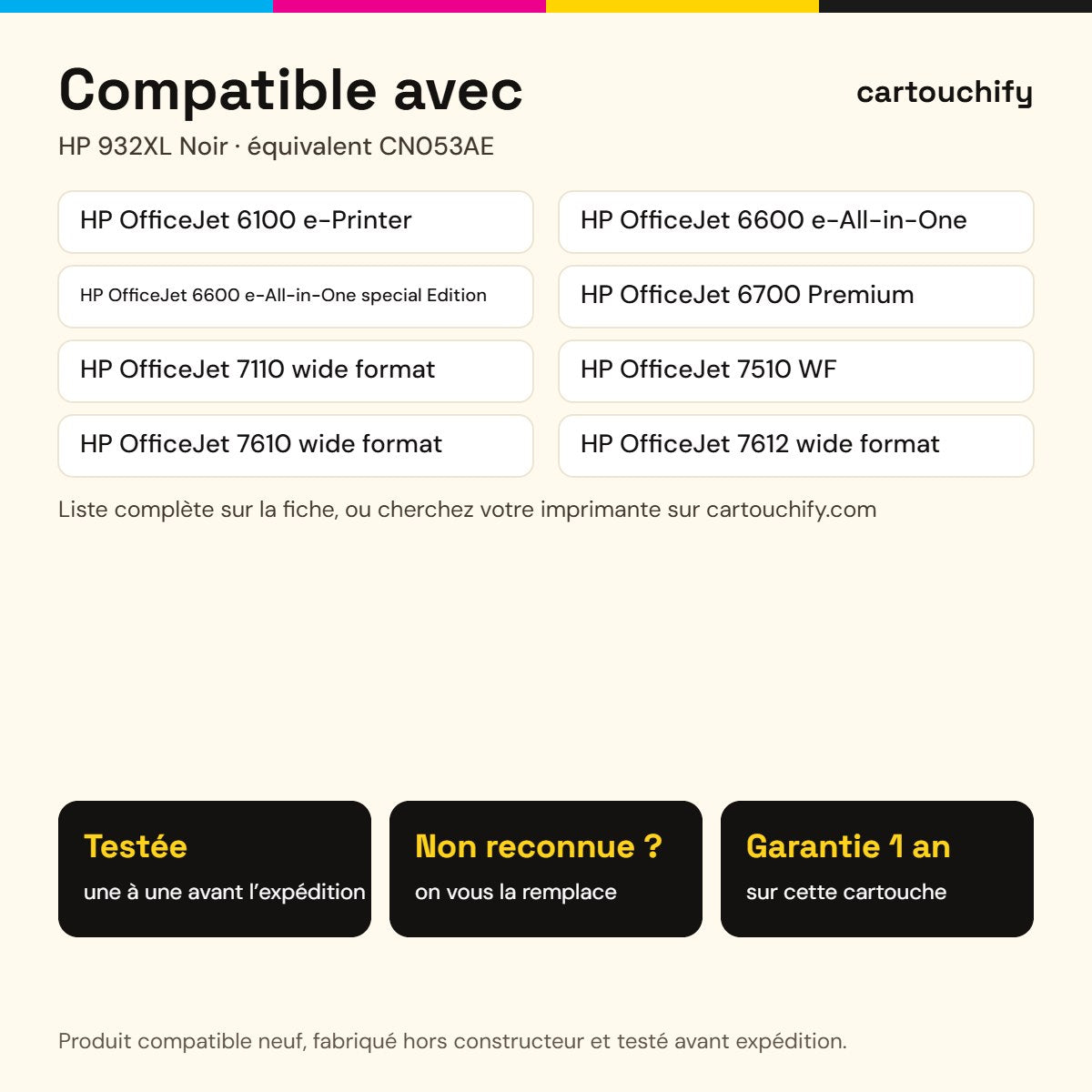 Imprimantes compatibles avec HP 932XL Cartouche Noir compatible équivalent à CN053AE