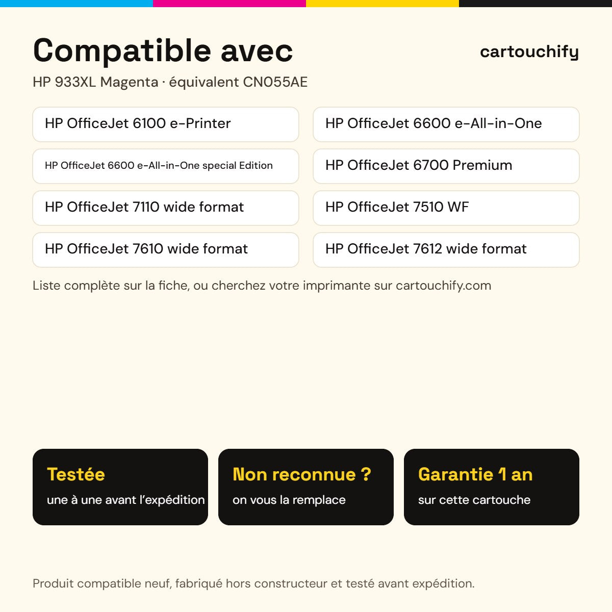 Imprimantes compatibles avec HP 933XL Cartouche Magenta compatible équivalent à CN055AE