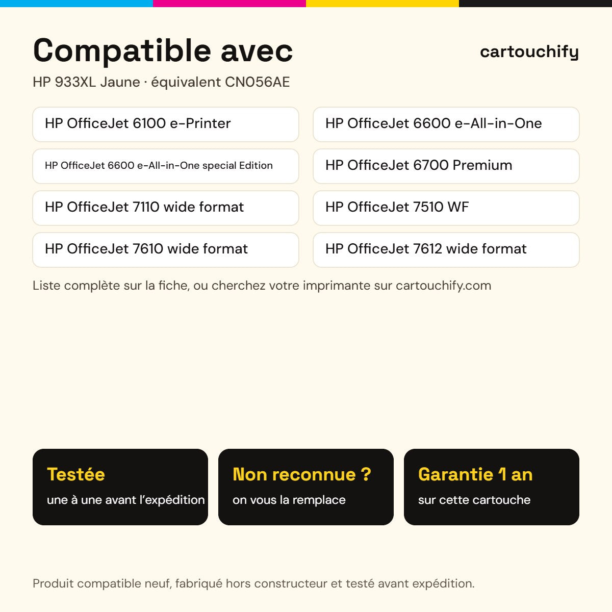 Imprimantes compatibles avec HP 933XL Cartouche Jaune compatible équivalent à CN056AE