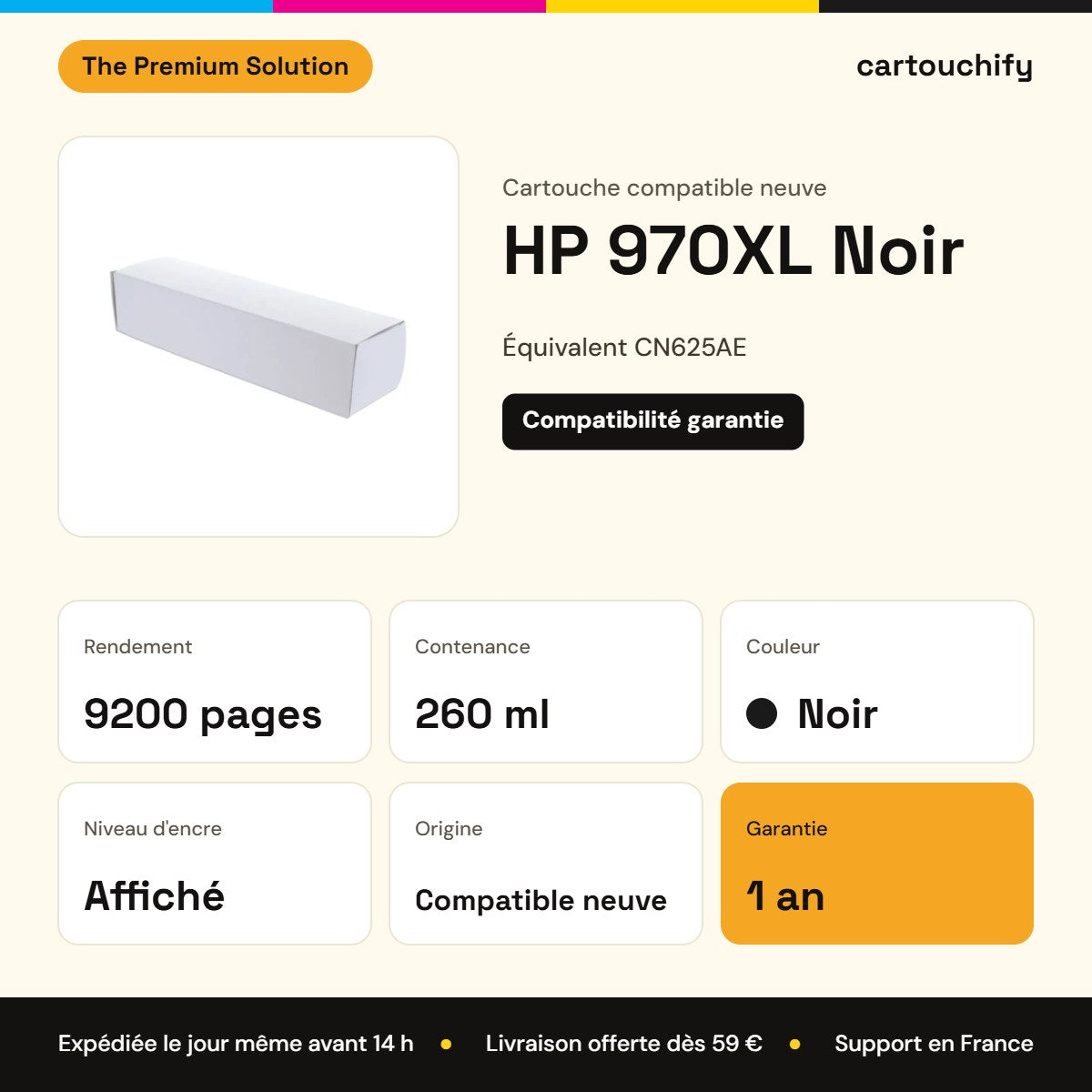 HP 970XL Cartouche Noir compatible équivalent à CN625AE : caractéristiques