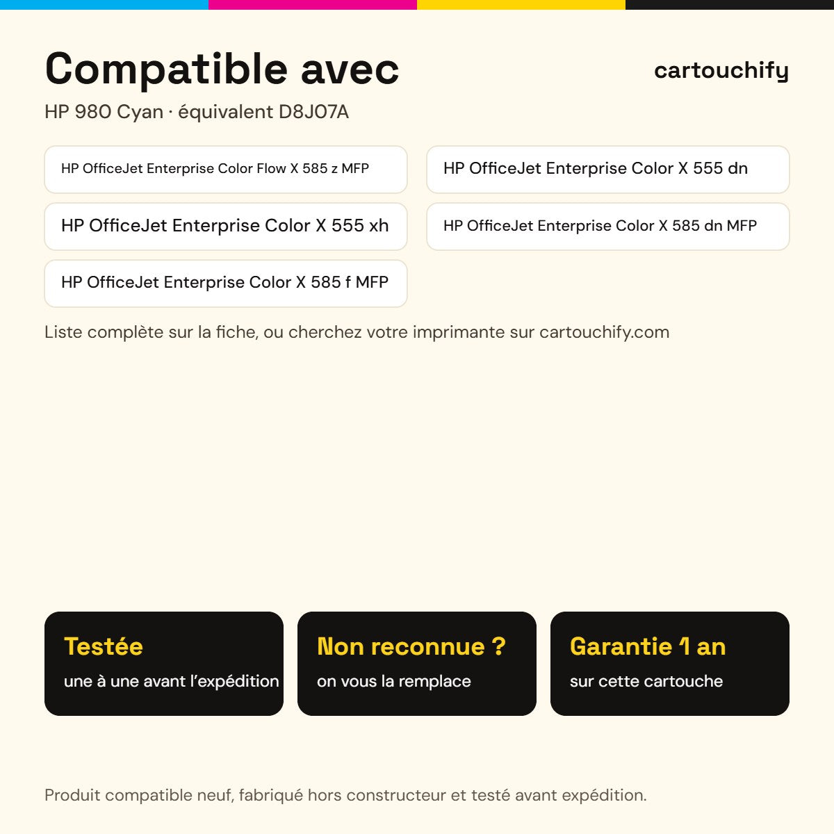 Imprimantes compatibles avec HP 980 Cartouche Cyan compatible équivalent à D8J07A