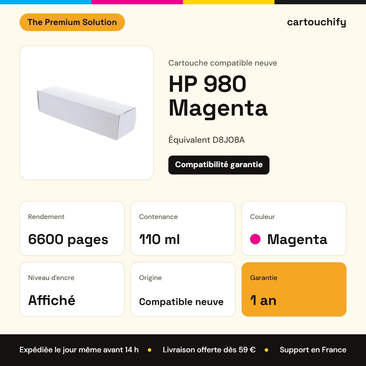 HP 980 Cartouche Magenta compatible équivalent à D8J08A : caractéristiques