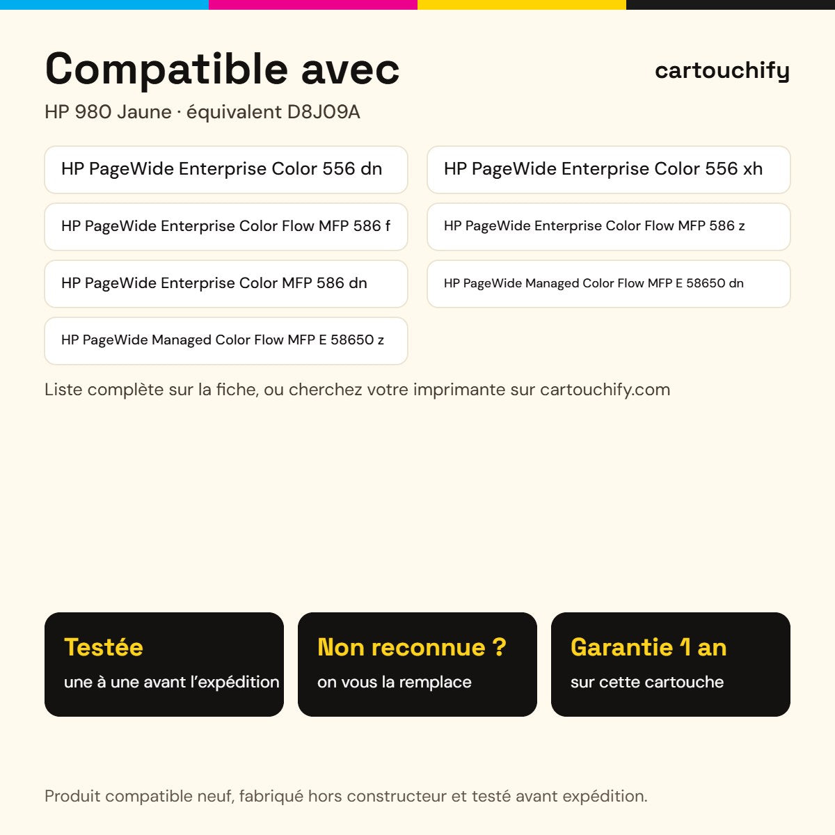 Imprimantes compatibles avec HP 980 Cartouche Jaune compatible équivalent à D8J09A