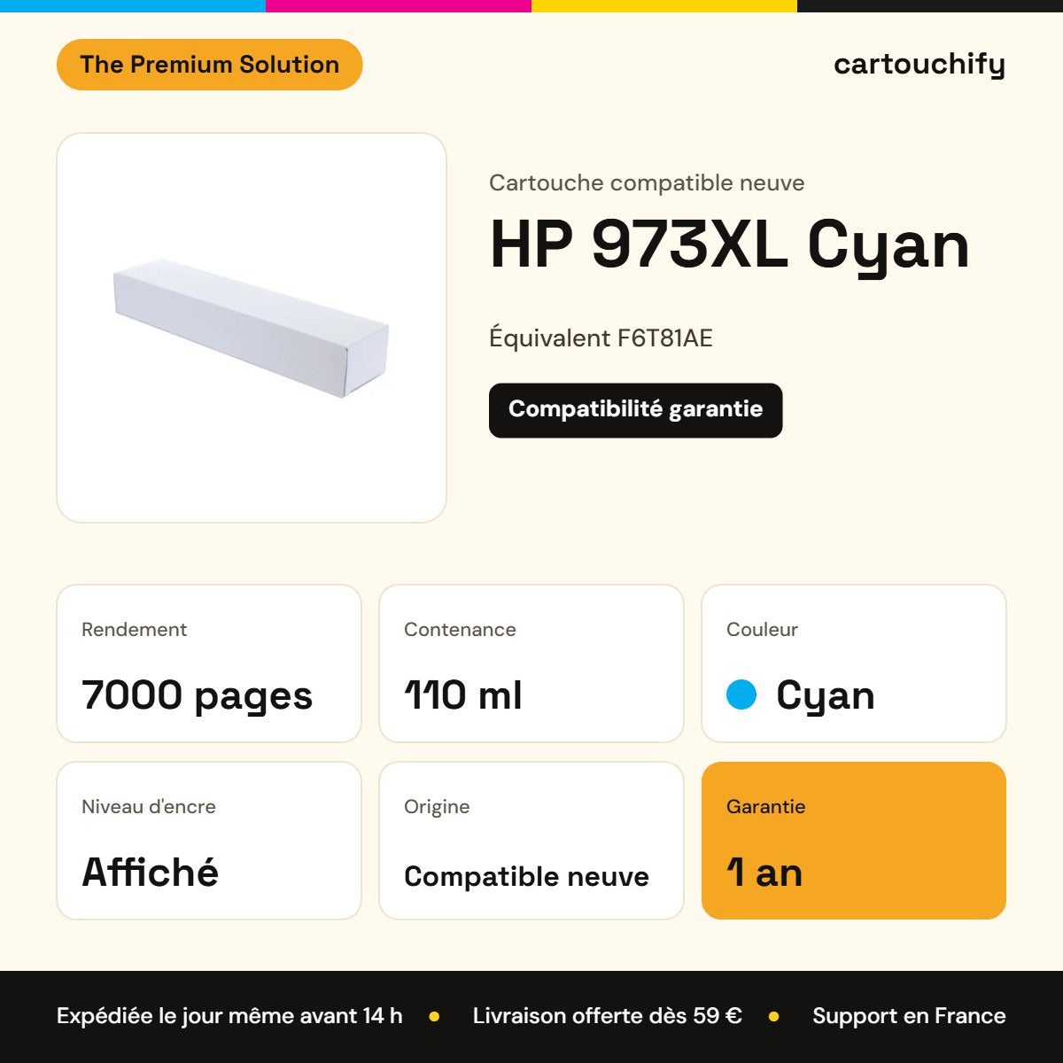 HP 973XL Cartouche Cyan compatible équivalent à F6T81AE : caractéristiques